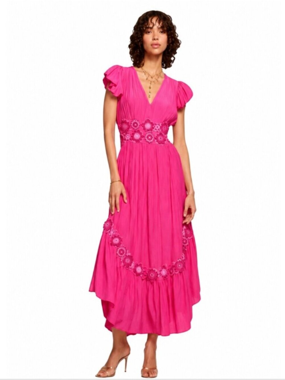 NWT Ramy Brook Lenna Pink Embellished Short Sleeve Maxi Dress